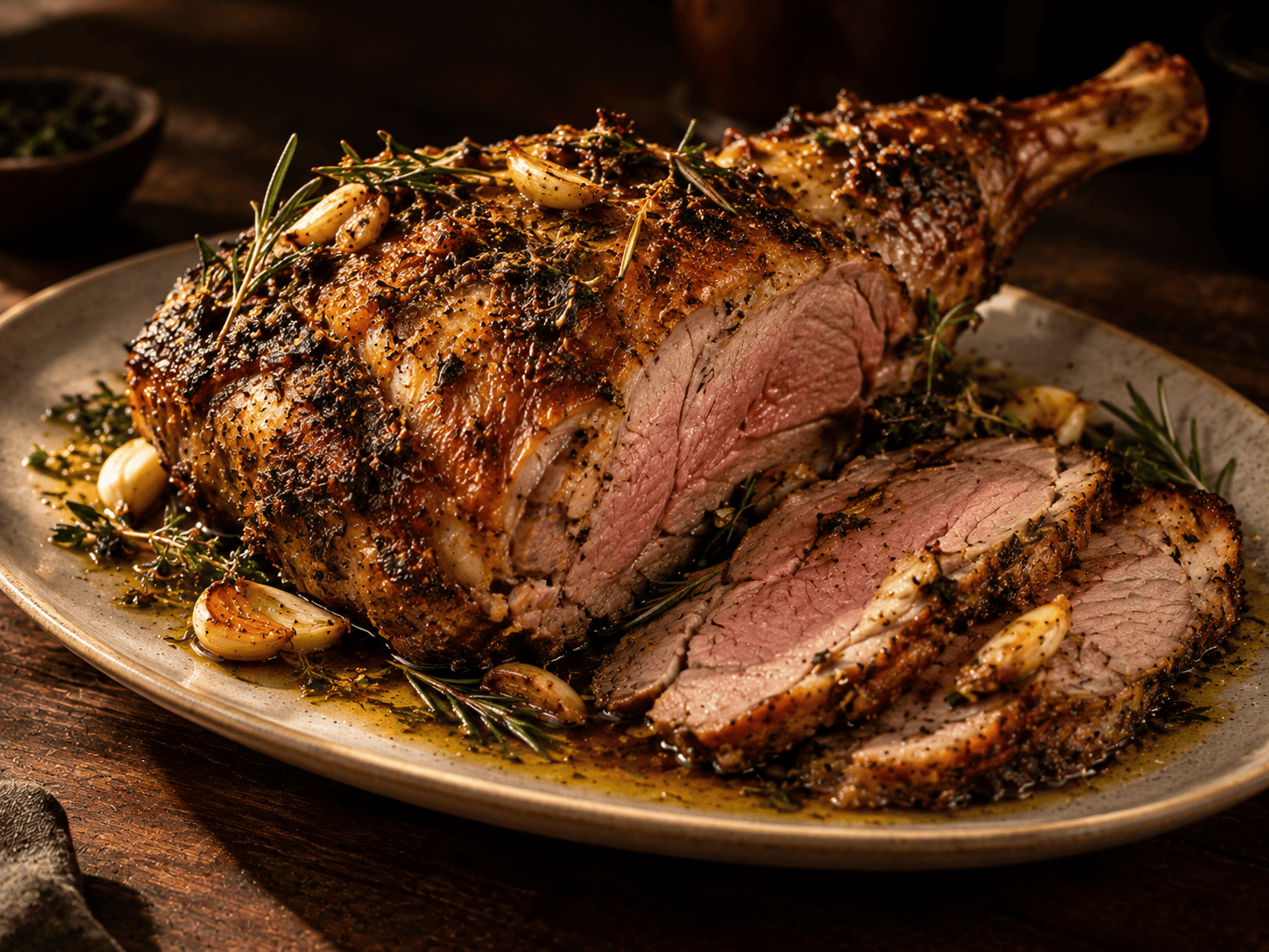 Gigot d'agneau rôti aux herbes